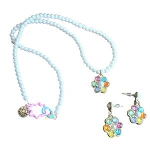 Susan Alexandra‎ Necklace Earring Set Pearl Flower Rhinestone Colorful Whimsical